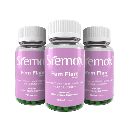 Bundle of three Stemox Fem Flare 700MG bottles for enhanced women's health and detoxification