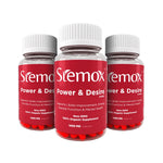 Three bottles of Stemox Power & Desire supplement on a white background