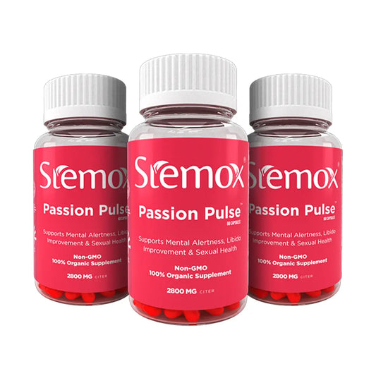 Bundle of three Stemox Passion Pulse 2800MG bottles for fertility enhancement.
